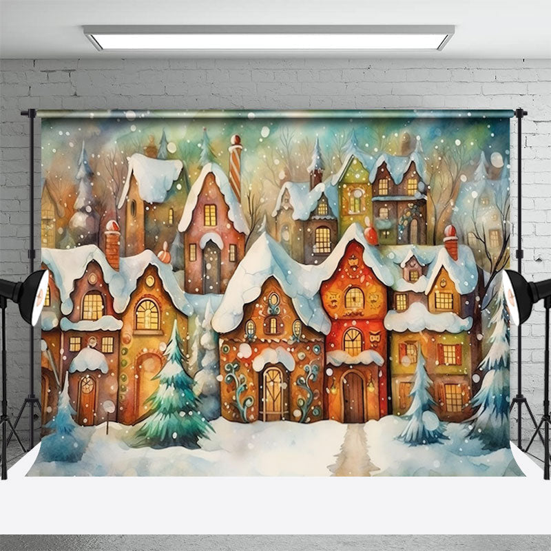 Aperturee - Fairy Tale Snowy Town Christmas Portrait Backdrop