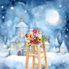 Aperturee - Fairy Tale Snowy Town Moon Stars Winter Backdrop