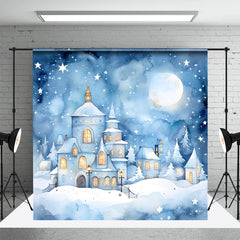 Aperturee - Fairy Tale Snowy Town Moon Stars Winter Backdrop