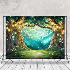 Aperturee - Fairy Tale Warm Light Floral Forest Photo Backdrop