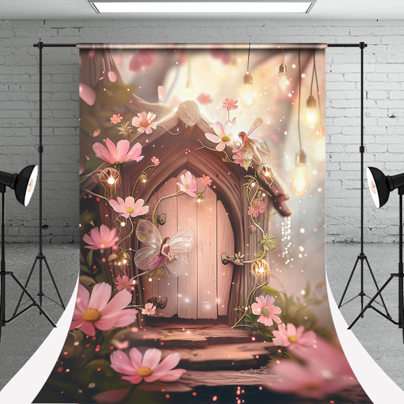 Aperturee - Fairytale Forest Wooden House Flower Sweep Backdrop