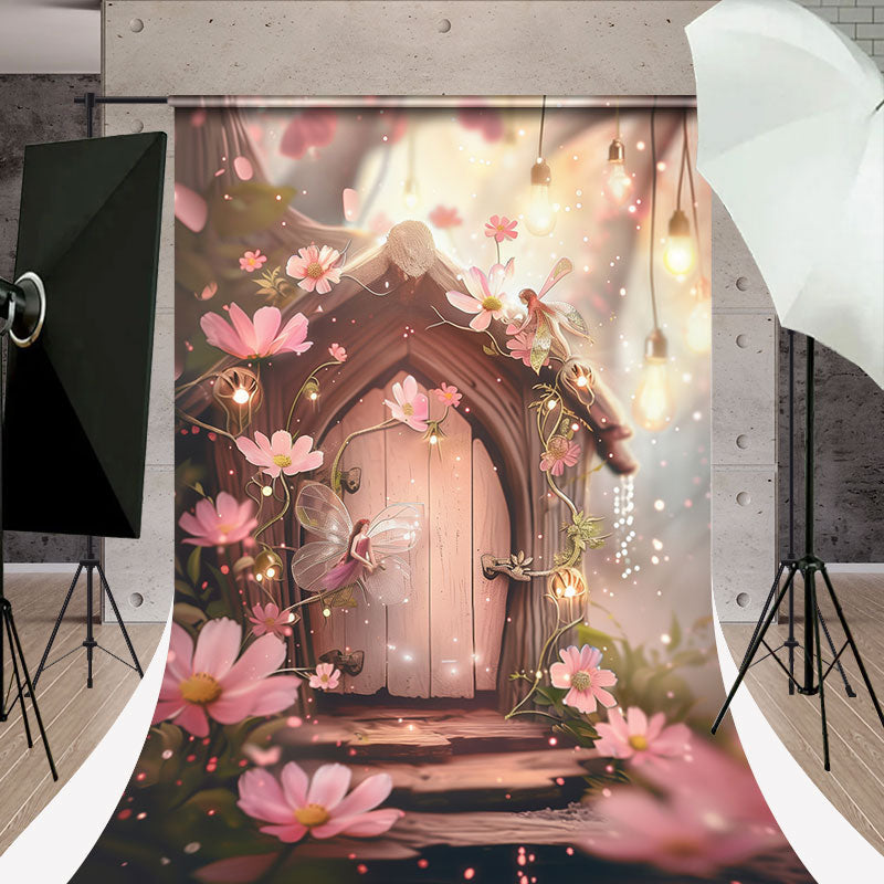 Aperturee - Fairytale Forest Wooden House Flower Sweep Backdrop