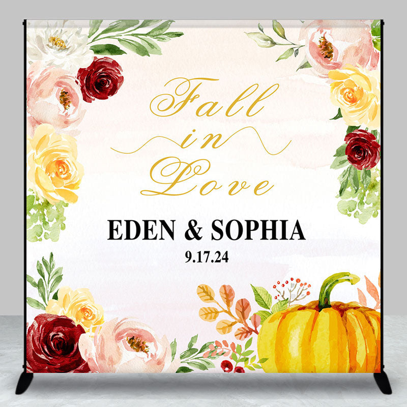 Aperturee - Fall In Love Floral Custom Name Wedding Backdrop