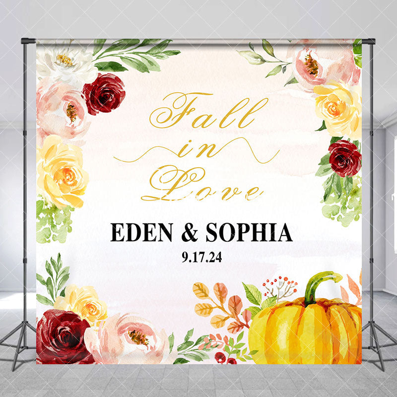 Aperturee - Fall In Love Floral Custom Name Wedding Backdrop