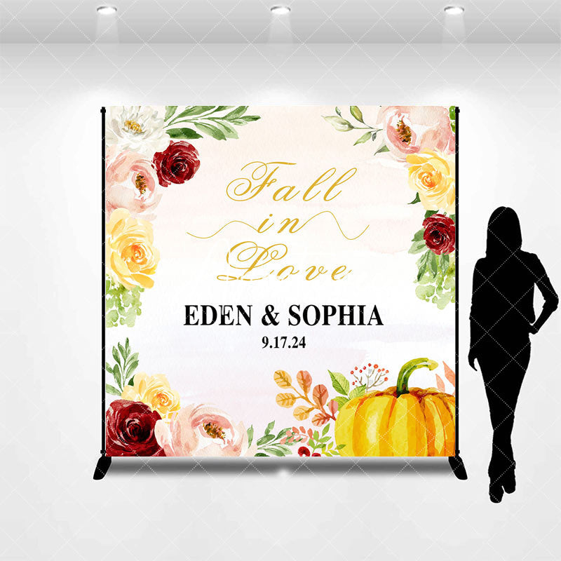 Aperturee - Fall In Love Floral Custom Name Wedding Backdrop