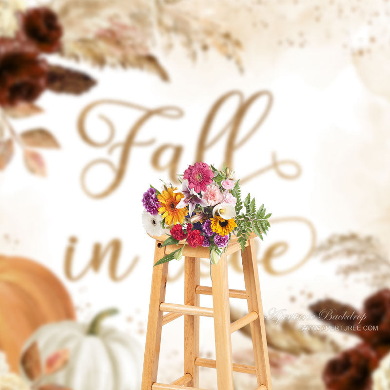 Aperturee - Fall In Love Glitter Floral Beige Autumn Backdrop