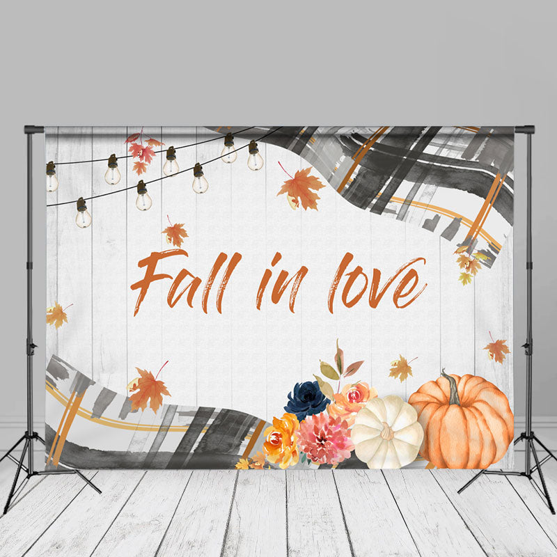 Aperturee - Fall In Love Pumpkin Floral White Wood Autumn Backdrop