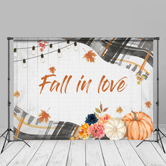 Aperturee - Fall In Love Pumpkin Floral White Wood Autumn Backdrop