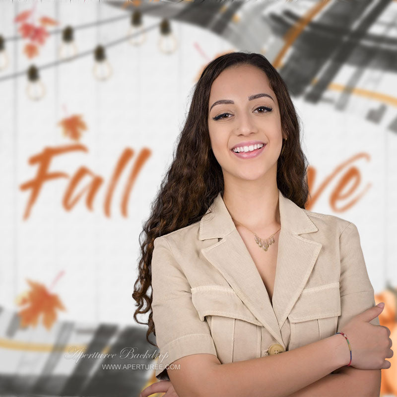 Aperturee - Fall In Love Pumpkin Floral White Wood Autumn Backdrop