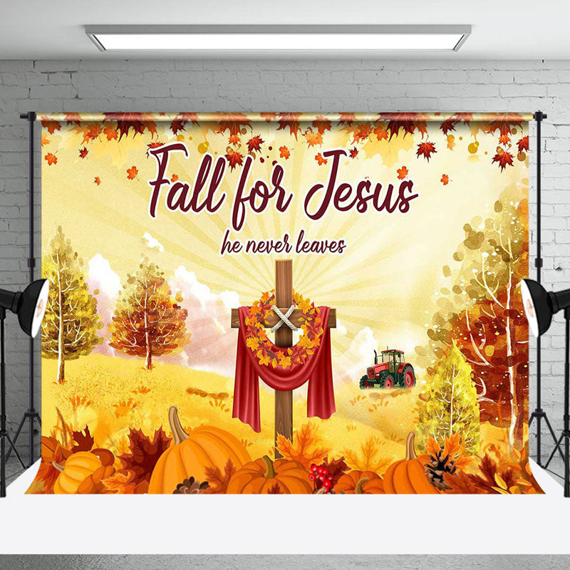 Aperturee - Fall For Jesus Maple Leaf Wood Cross Party Backdrop