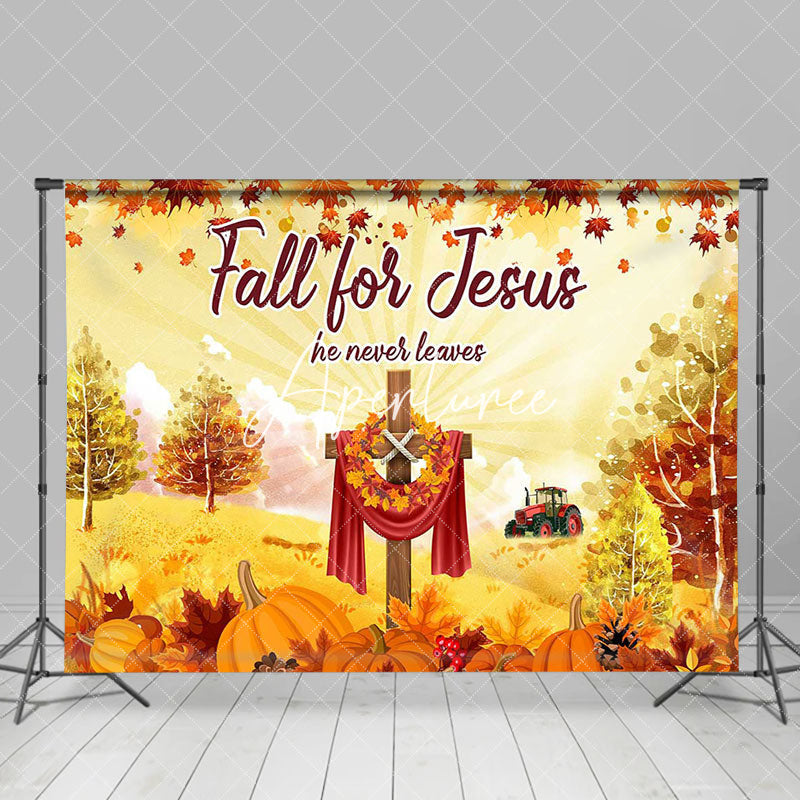 Aperturee - Fall For Jesus Maple Leaf Wood Cross Party Backdrop