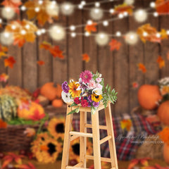 Aperturee - Fallen Leaves and Sunflowers Glitter Halloween Backdrop