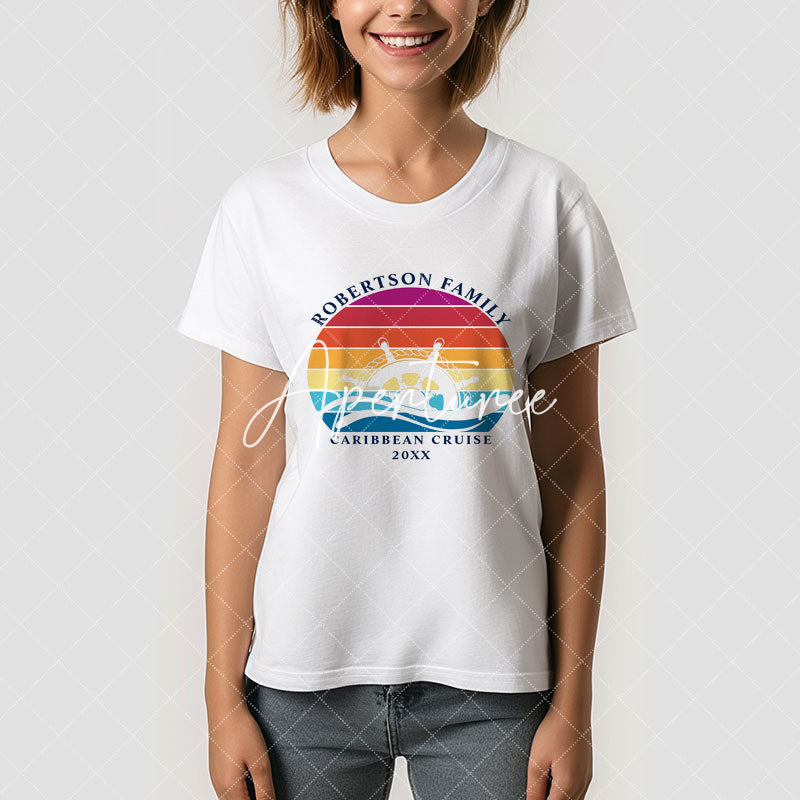 Aperturee - Family Cruise Nautical Ship Retro Sunset T-Shirt