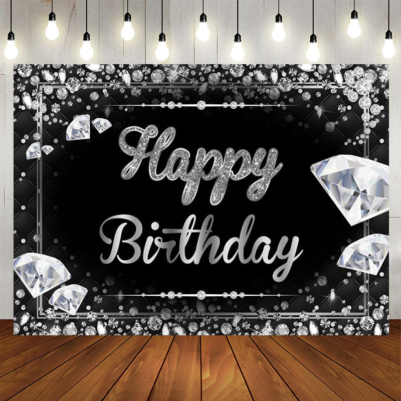 Aperturee - Fancy Black and Silver Diamond Happy Birthday Backdrop