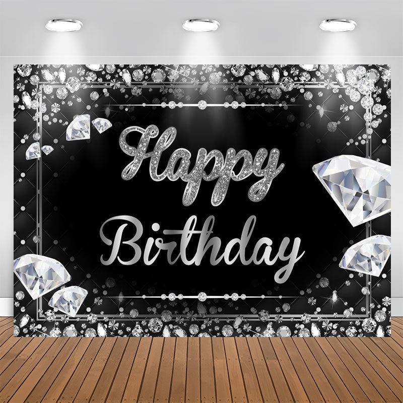 Aperturee - Fancy Black and Silver Diamond Happy Birthday Backdrop