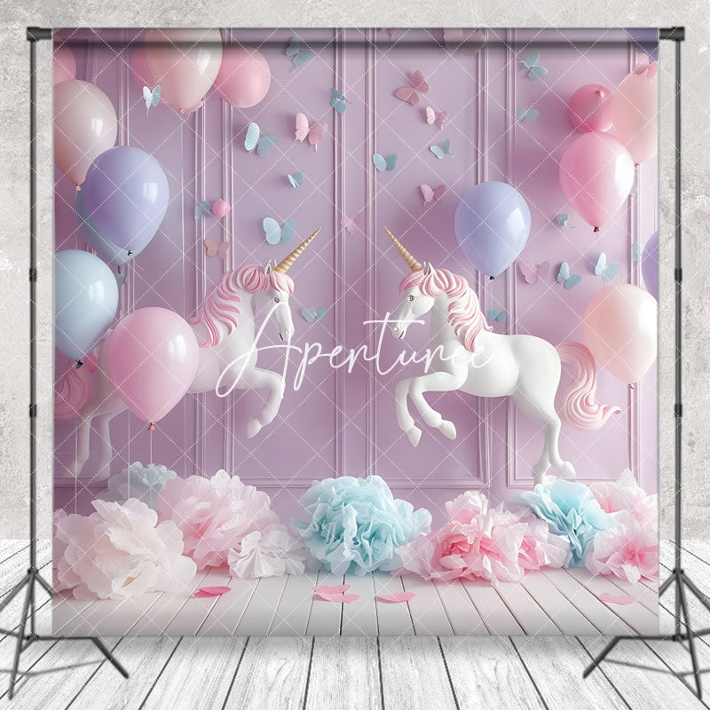 Aperturee - Fantasy Balloons Unicorn Purple Wall Photo Backdrop