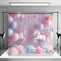 Aperturee - Fantasy Balloons Unicorn Purple Wall Photo Backdrop