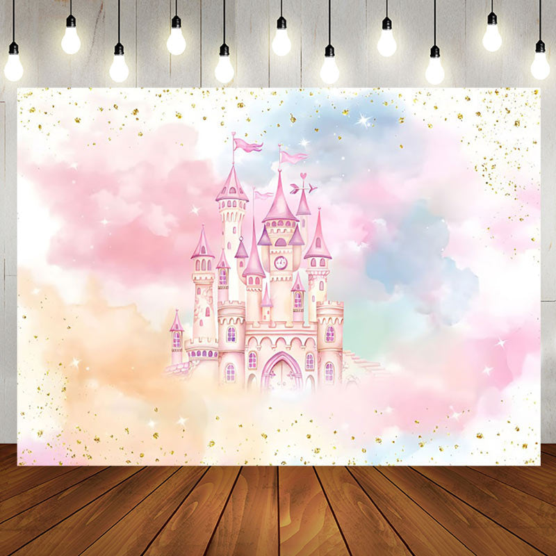 Aperturee - Fantasy Cloud Glitter Castle Girl Birthday Backdrop