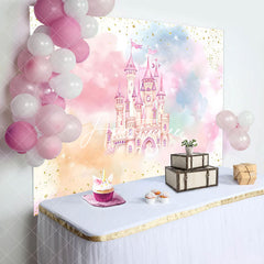 Aperturee - Fantasy Cloud Glitter Castle Girl Birthday Backdrop