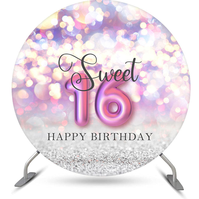 Aperturee - Fantasy Light Bokeh Sweet 16 Round Birthday Backdrop