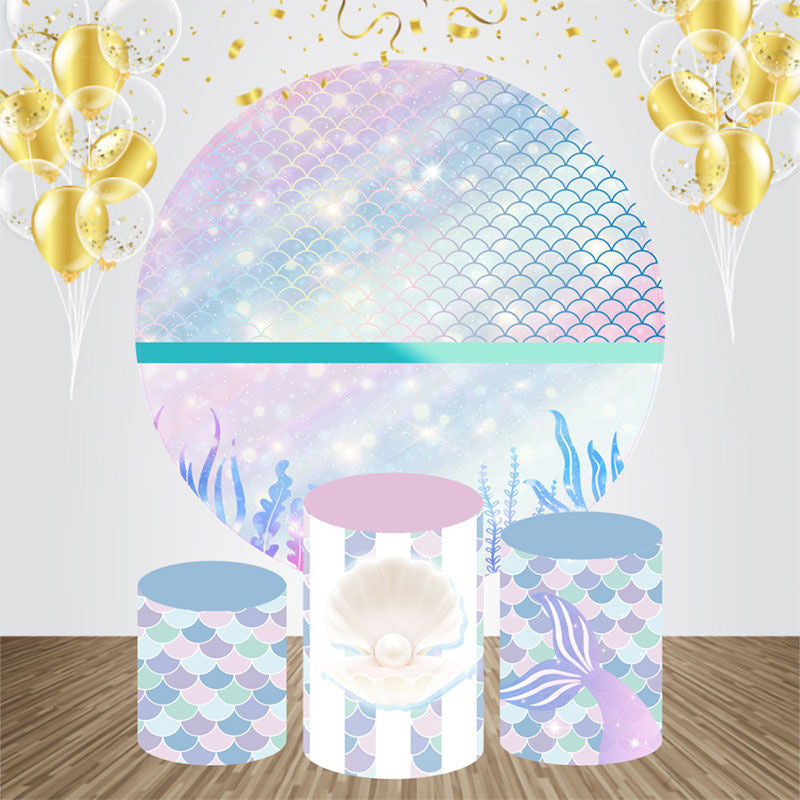 Aperturee - Fantasy Mermaid Pearl Round Birthday Backdrop Kit