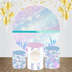 Aperturee - Fantasy Mermaid Pearl Round Birthday Backdrop Kit