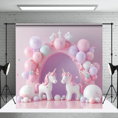 Aperturee - Fantasy Pink Arch Balloons Unicorn Photo Backdrop