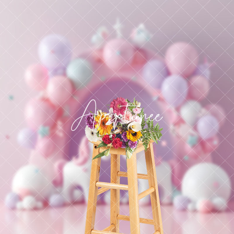 Aperturee - Fantasy Pink Arch Balloons Unicorn Photo Backdrop