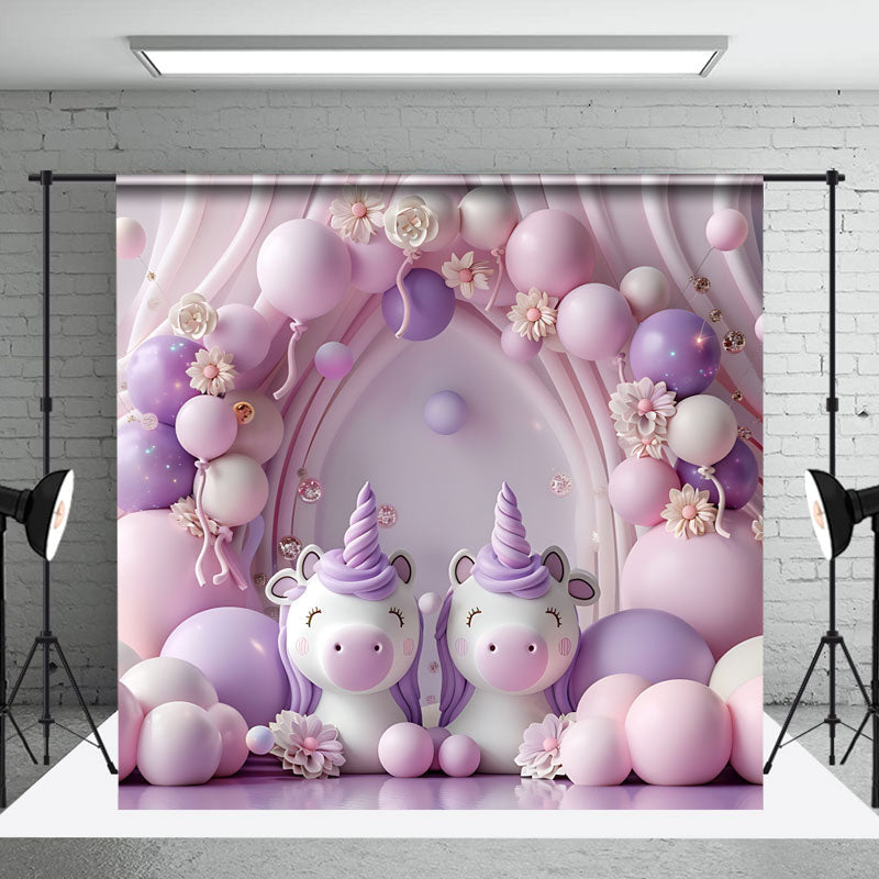 Aperturee - Fantasy Pink Purple Floral Unicorn Photo Backdrop