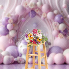 Aperturee - Fantasy Pink Purple Floral Unicorn Photo Backdrop