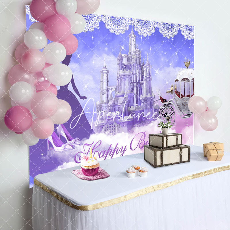 Aperturee - Fantasy Purple Castle Princess Birthday Backdrop