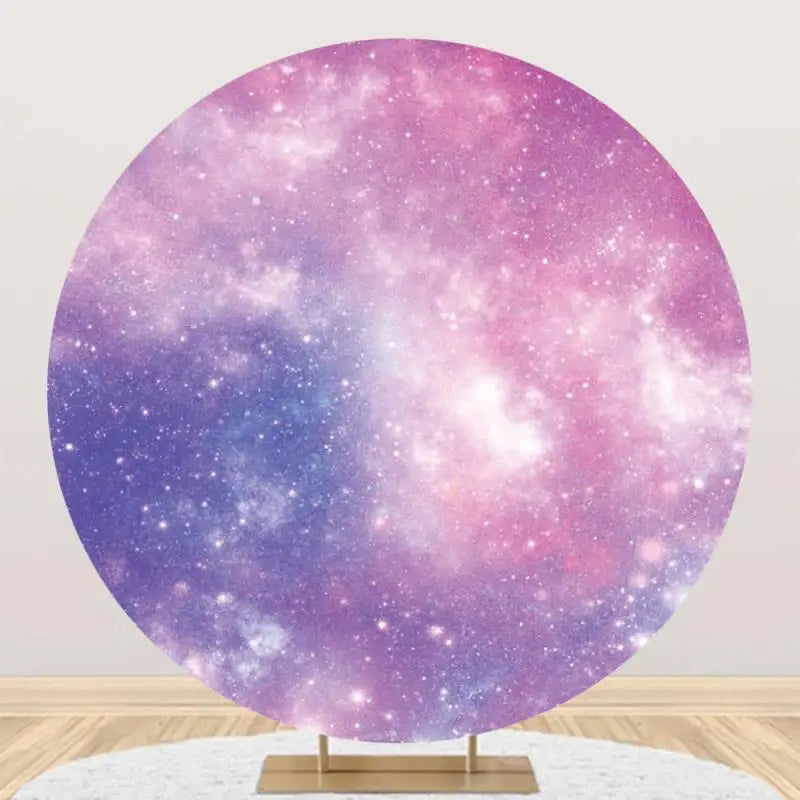 Aperturee - Fantasy Purple Space Sparkly Round Birthday Backdrop