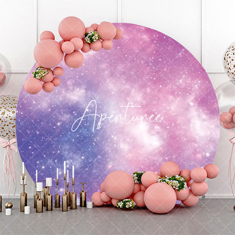 Aperturee - Fantasy Purple Space Sparkly Round Birthday Backdrop