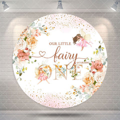 Aperturee Fariy Pink Floral Circle Happy 1st Birthday Backdrop