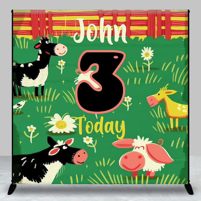 Aperturee - Farm Animals Lawn Custom Name 3rd Birthday Backdrop