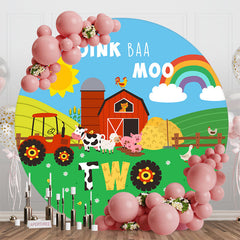 Aperturee - Farm Barn Oink Baa Moo Round 2nd Birthday Backdrop