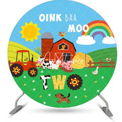 Aperturee - Farm Barn Oink Baa Moo Round 2nd Birthday Backdrop