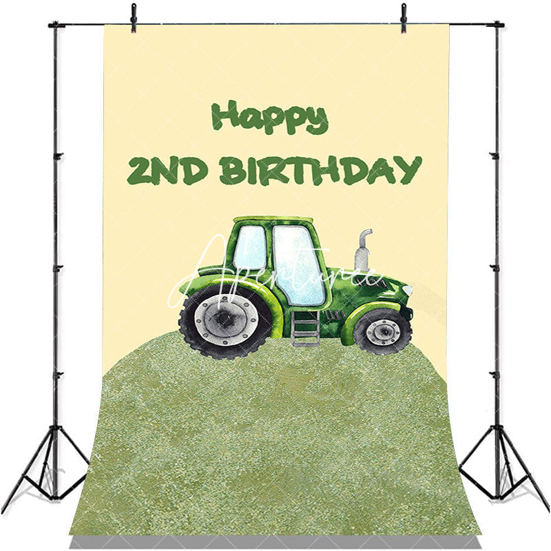 Aperturee - Farm Green Tractor Happy 2nd Birthday Party Backdrop