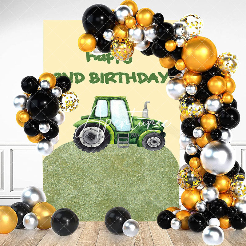 Aperturee - Farm Green Tractor Happy 2nd Birthday Party Backdrop