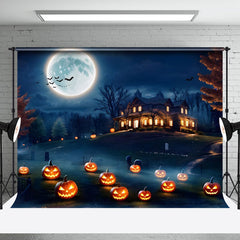 Aperturee - Farm Manor Bats Night Pumpkin Happy Halloween Backdrop