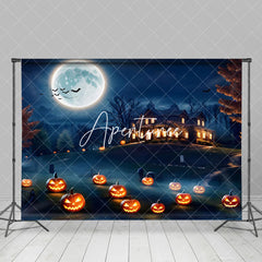 Aperturee - Farm Manor Bats Night Pumpkin Happy Halloween Backdrop