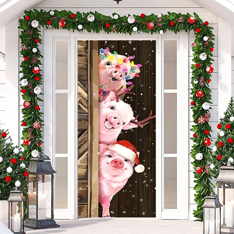 Aperturee - Farm Three Cute Pigs Wooden Christmas Door Cover