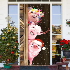 Aperturee - Farm Three Cute Pigs Wooden Christmas Door Cover