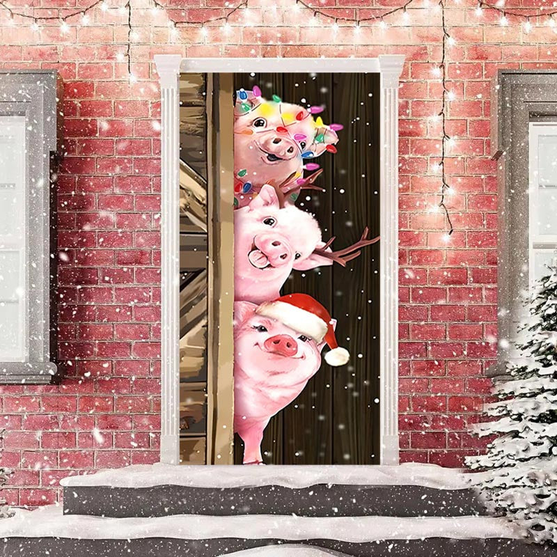 Aperturee - Farm Three Cute Pigs Wooden Christmas Door Cover