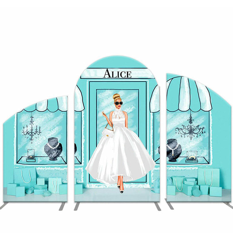 Aperturee Fashion Girl Shopping Turquoise Birthday Arch Backdrop Kit