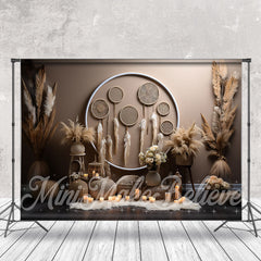 Aperturee - Feather Dried Flowers Indoor Boho Backdrop For Photo