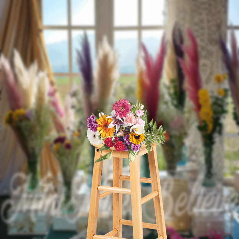 Aperturee - Feather Flower Vase Window Scene Spring Backdrop