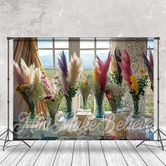 Aperturee - Feather Flower Vase Window Scene Spring Backdrop