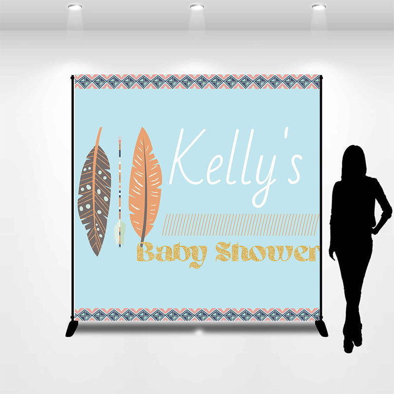 Aperturee - Feather Indian Arrow Blue Custom Baby Shower Backdrop