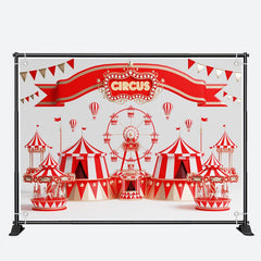 Aperturee - Ferris Wheel Carousel Red Circus Birthday Backdrop